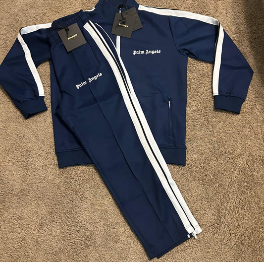 Palm Angels navy blue and white tech-jersey tracksuit set