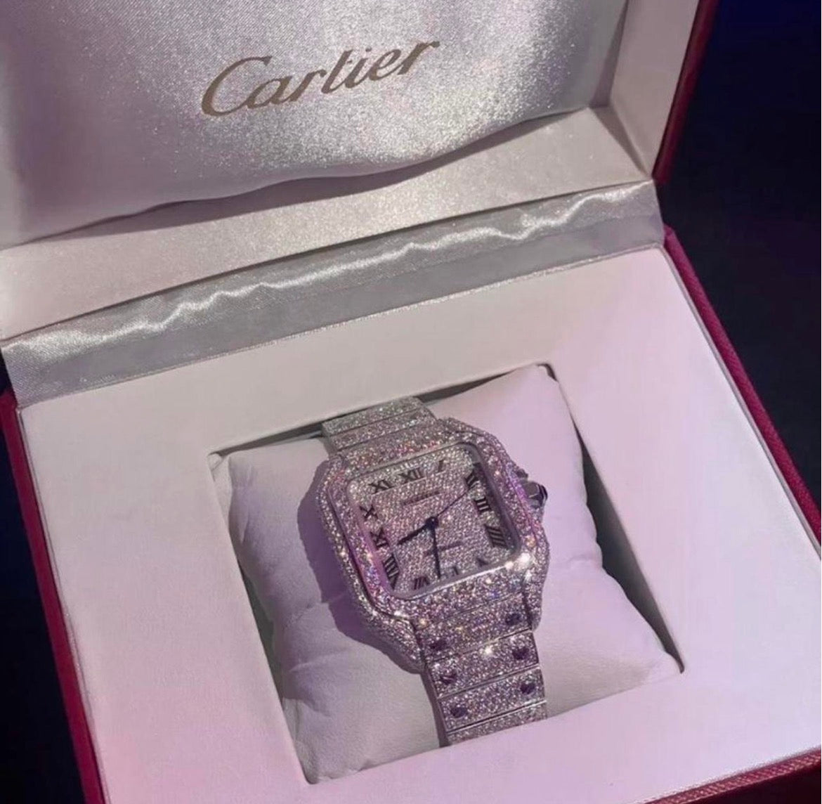 Cartier Santos "iced out" wristwatch